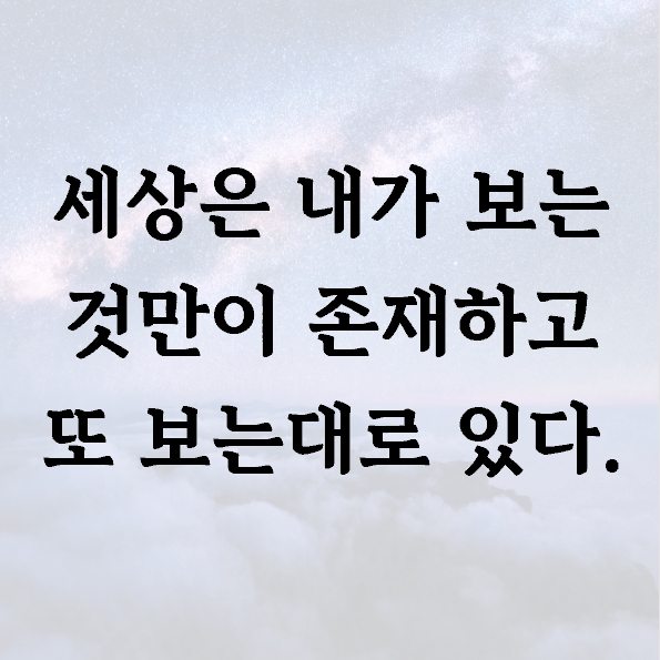 세상은 내가 보는 것만이 존재하고 또 보는대로 있다.